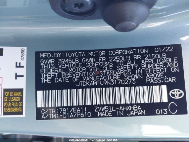 Photo 8 VIN: JTDKAMFU9N3170273 - TOYOTA PRIUS 