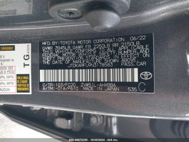 Photo 8 VIN: JTDKAMFU9N3178583 - TOYOTA PRIUS 