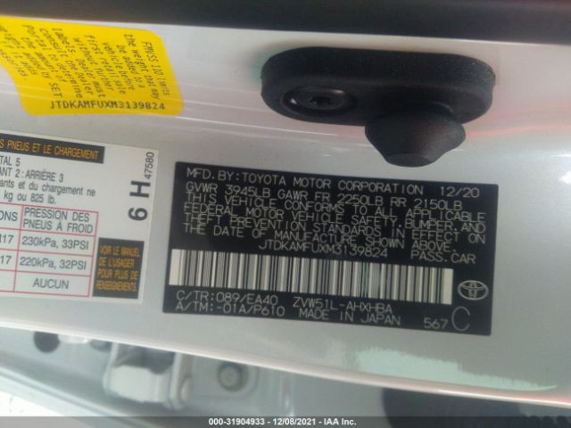 Photo 8 VIN: JTDKAMFUXM3139824 - TOYOTA PRIUS 