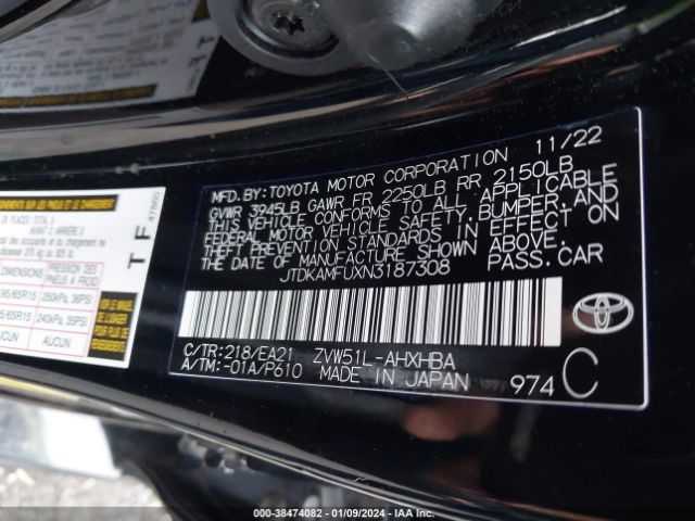 Photo 8 VIN: JTDKAMFUXN3187308 - TOYOTA PRIUS 