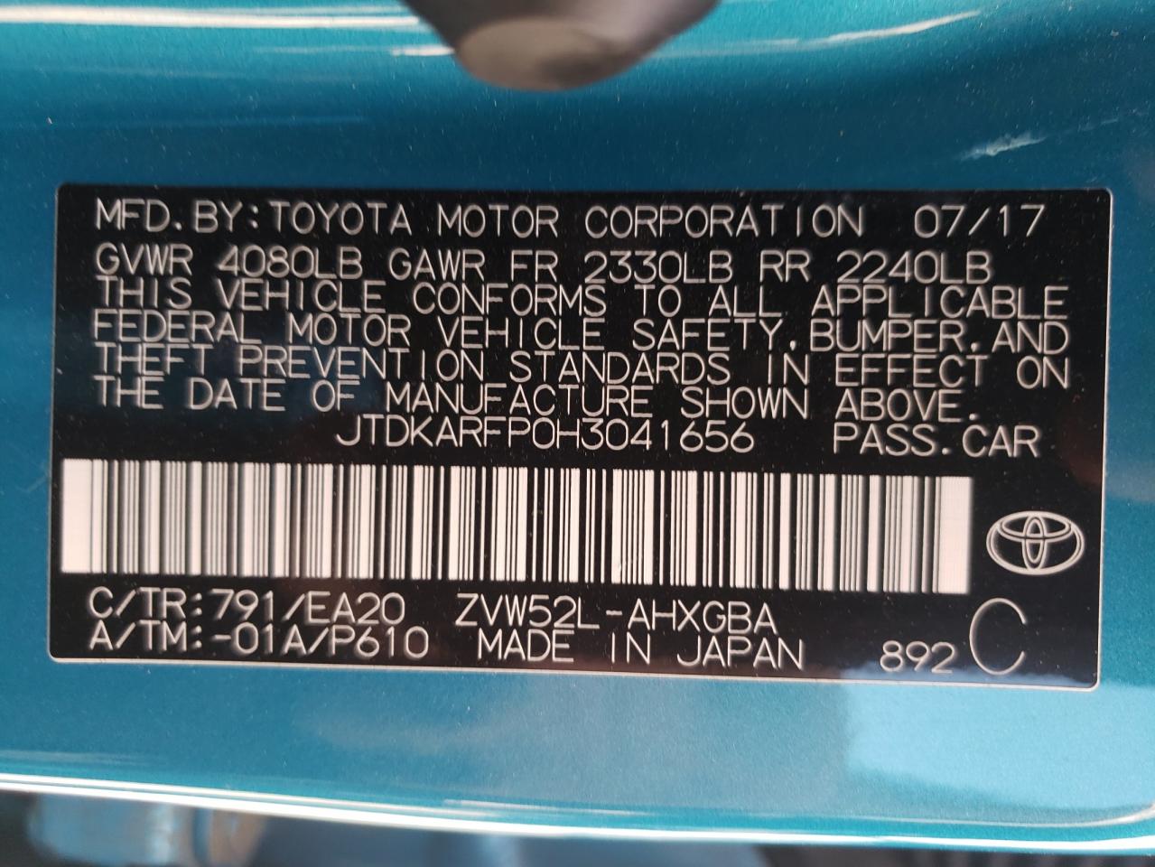 Photo 12 VIN: JTDKARFP0H3041656 - TOYOTA PRIUS 