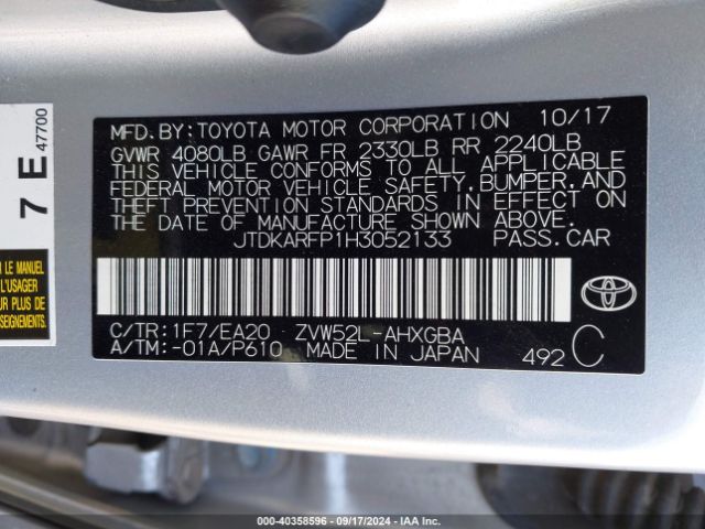 Photo 8 VIN: JTDKARFP1H3052133 - TOYOTA PRIUS PRIME 