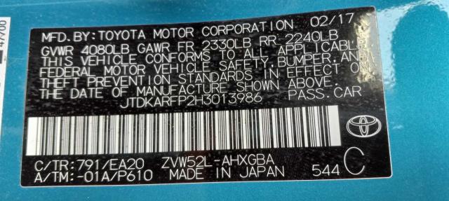 Photo 9 VIN: JTDKARFP2H3013986 - TOYOTA PRIUS PRIM 