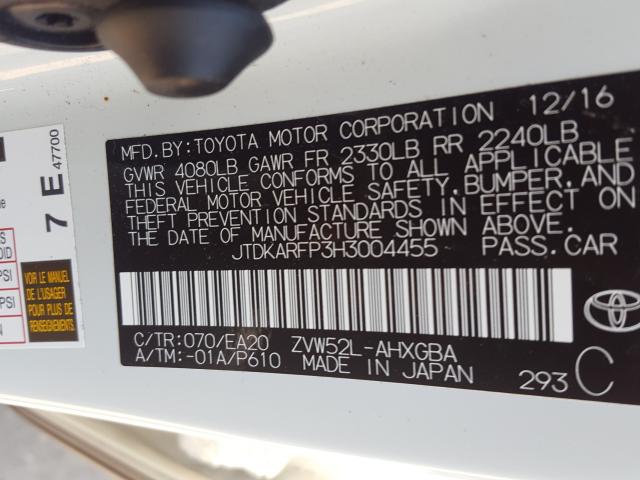 Photo 9 VIN: JTDKARFP3H3004455 - TOYOTA PRIUS PRIM 