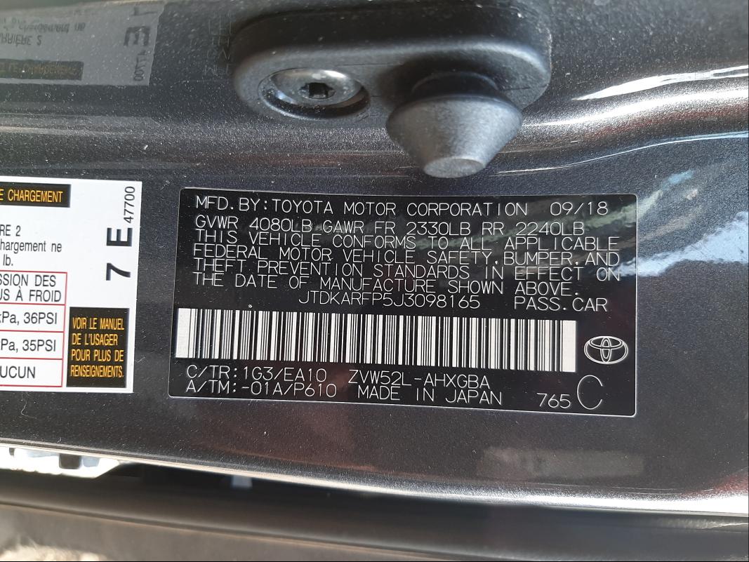 Photo 9 VIN: JTDKARFP5J3098165 - TOYOTA PRIUS PRIM 