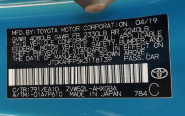 Photo 12 VIN: JTDKARFP5K3118139 - TOYOTA PRIUS PRIM 