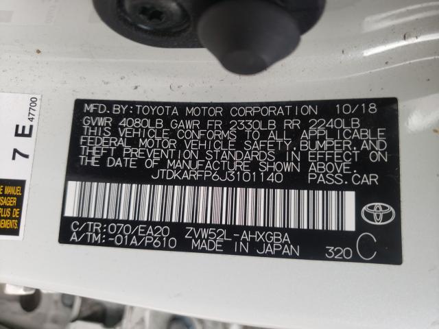 Photo 9 VIN: JTDKARFP6J3101140 - TOYOTA PRIUS PRIM 