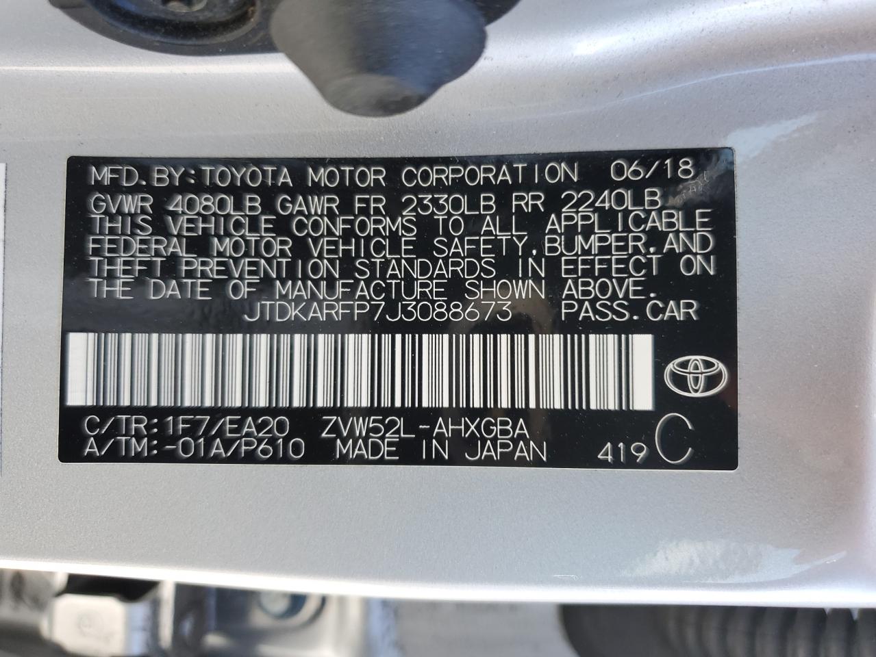 Photo 12 VIN: JTDKARFP7J3088673 - TOYOTA PRIUS 