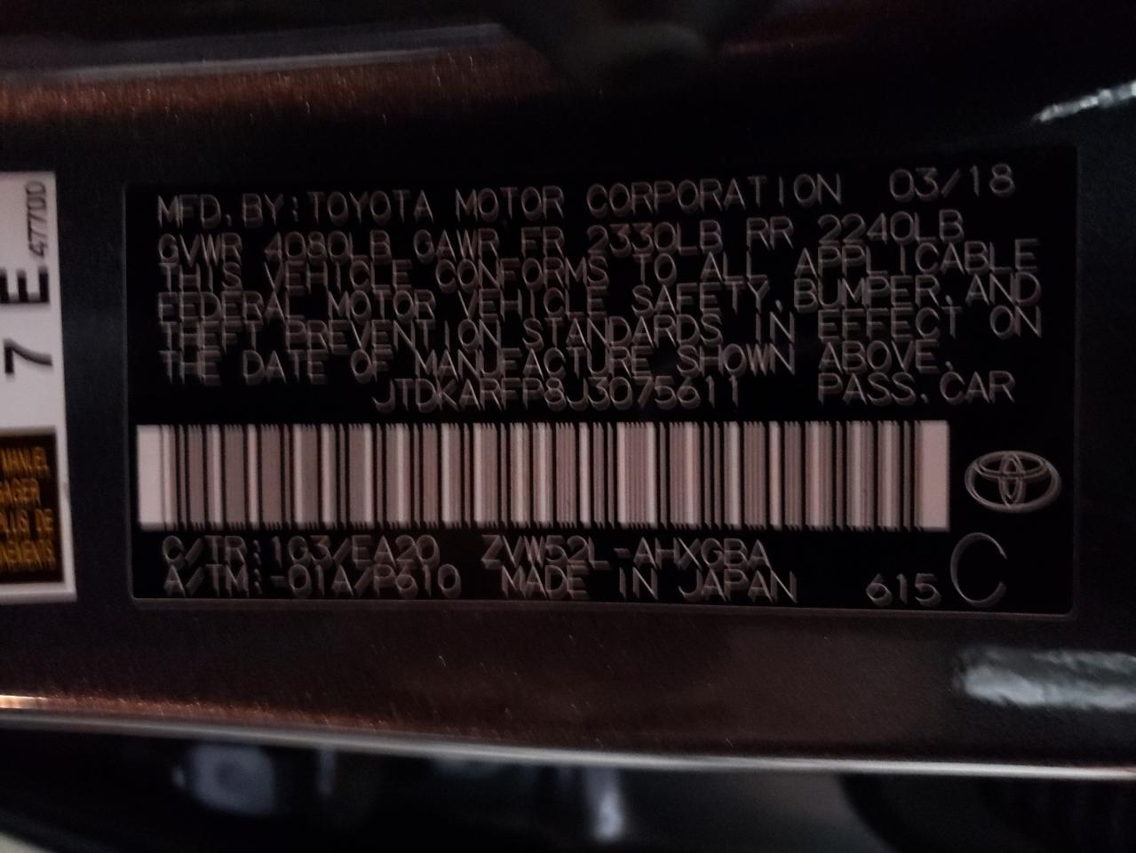 Photo 11 VIN: JTDKARFP8J3075611 - TOYOTA PRIUS 