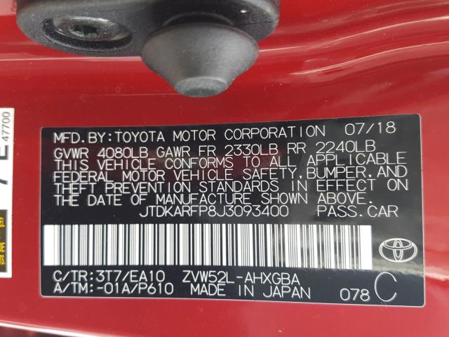 Photo 9 VIN: JTDKARFP8J3093400 - TOYOTA PRIUS PRIM 