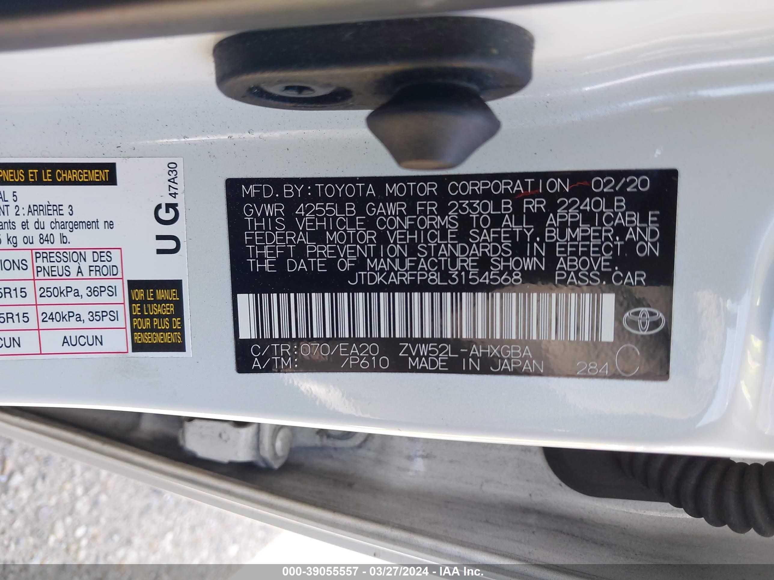 Photo 8 VIN: JTDKARFP8L3154568 - TOYOTA PRIUS 