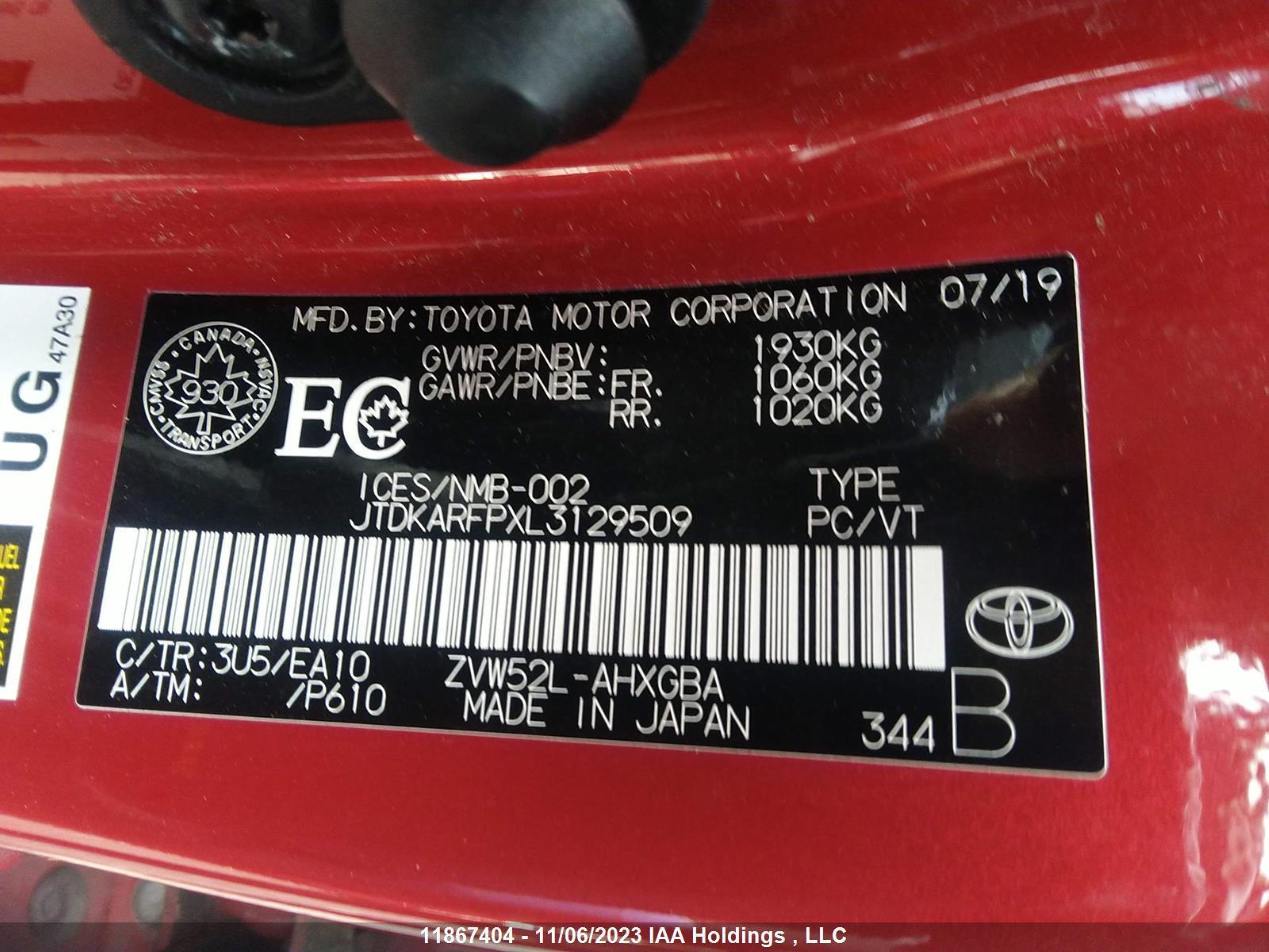 Photo 8 VIN: JTDKARFPXL3129509 - TOYOTA PRIUS 