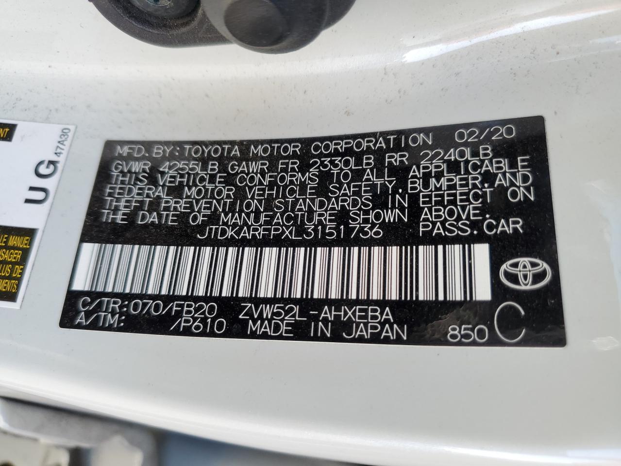 Photo 12 VIN: JTDKARFPXL3151736 - TOYOTA PRIUS 