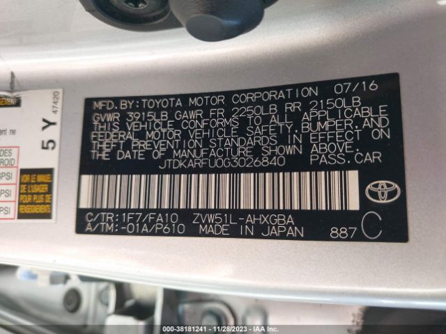 Photo 8 VIN: JTDKARFU0G3026840 - TOYOTA PRIUS 