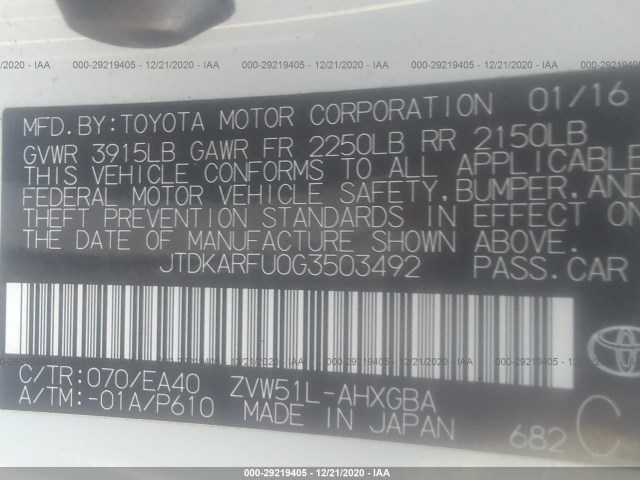 Photo 8 VIN: JTDKARFU0G3503492 - TOYOTA PRIUS 