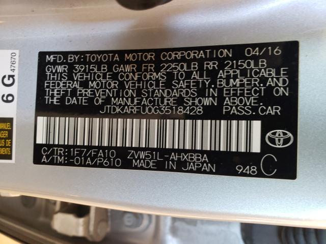 Photo 9 VIN: JTDKARFU0G3518428 - TOYOTA PRIUS 