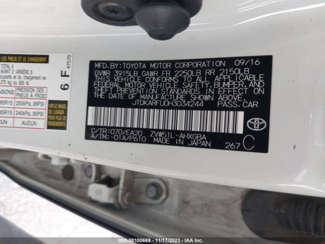 Photo 8 VIN: JTDKARFU0H3034244 - TOYOTA PRIUS 