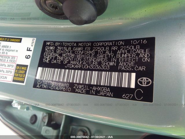 Photo 8 VIN: JTDKARFU0H3036303 - TOYOTA PRIUS 