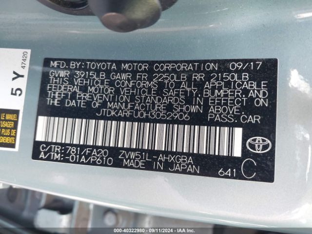 Photo 8 VIN: JTDKARFU0H3052906 - TOYOTA PRIUS 