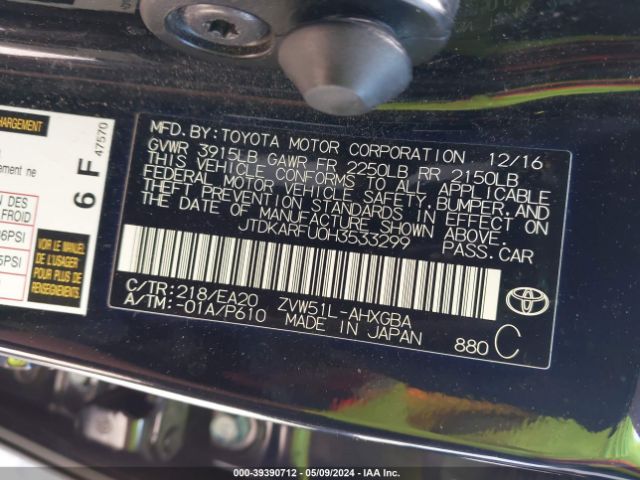 Photo 8 VIN: JTDKARFU0H3533299 - TOYOTA PRIUS 