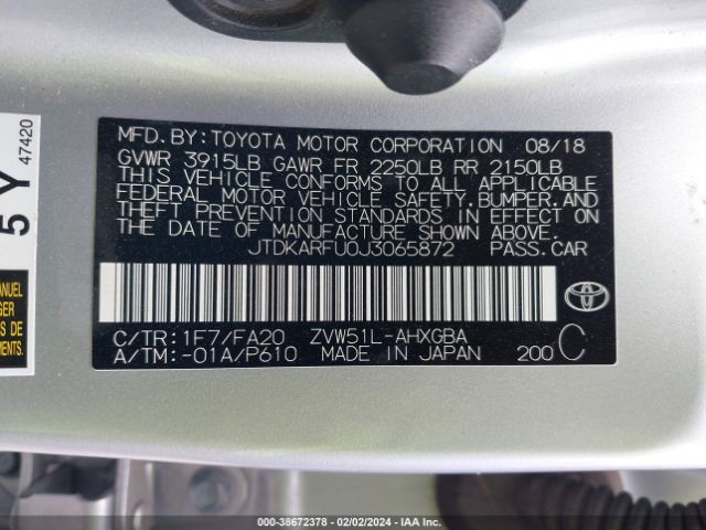 Photo 8 VIN: JTDKARFU0J3065872 - TOYOTA PRIUS 