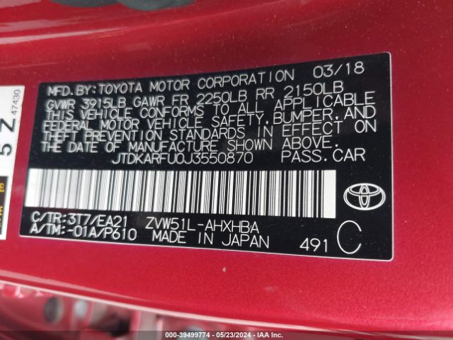 Photo 8 VIN: JTDKARFU0J3550870 - TOYOTA PRIUS 