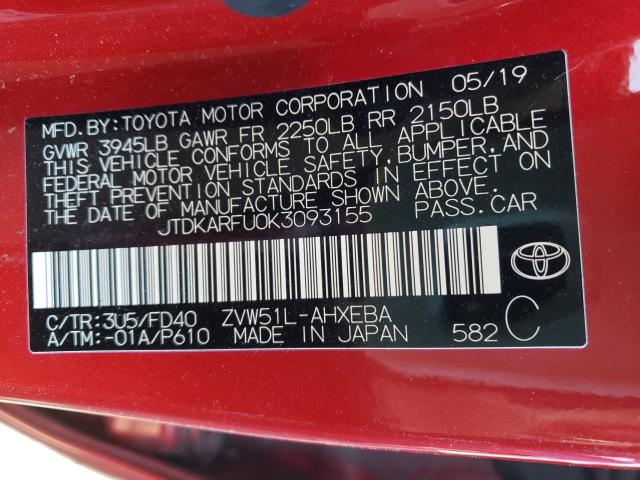 Photo 9 VIN: JTDKARFU0K3093155 - TOYOTA PRIUS 