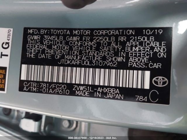 Photo 8 VIN: JTDKARFU0L3107962 - TOYOTA PRIUS 