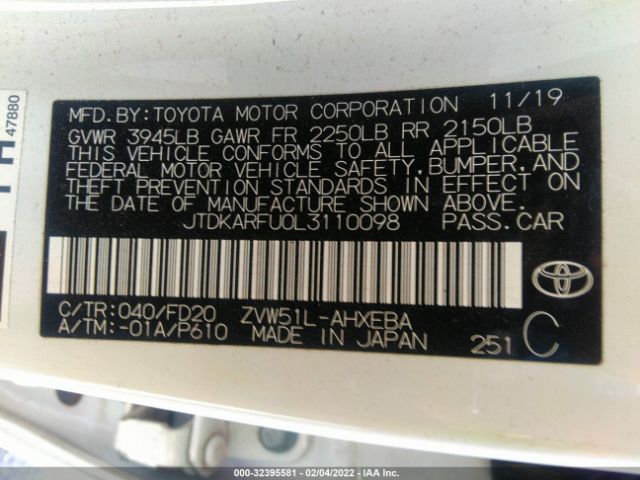 Photo 8 VIN: JTDKARFU0L3110098 - TOYOTA PRIUS 