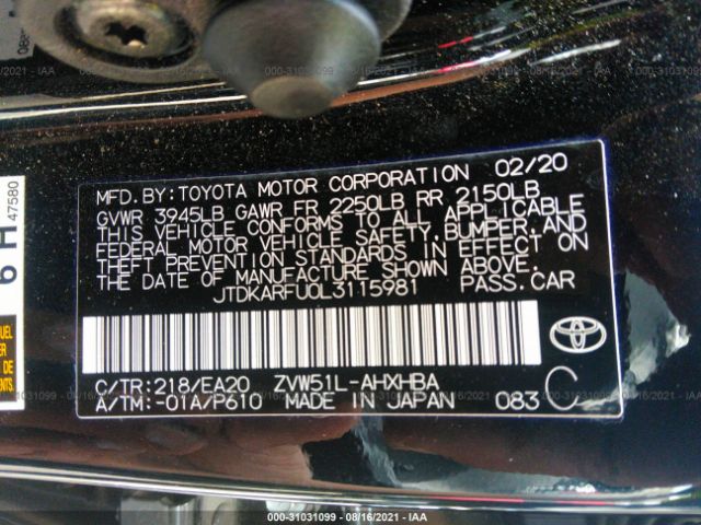 Photo 8 VIN: JTDKARFU0L3115981 - TOYOTA PRIUS 