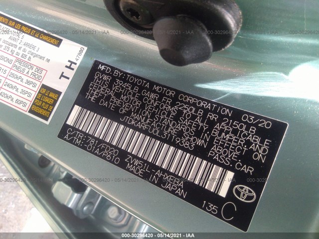 Photo 8 VIN: JTDKARFU0L3119383 - TOYOTA PRIUS 