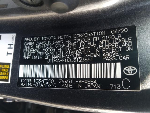 Photo 9 VIN: JTDKARFU0L3123661 - TOYOTA PRIUS L 