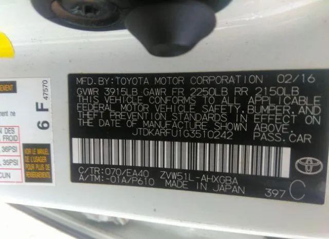 Photo 8 VIN: JTDKARFU1G3510242 - TOYOTA PRIUS 