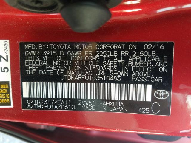 Photo 9 VIN: JTDKARFU1G3510483 - TOYOTA PRIUS 