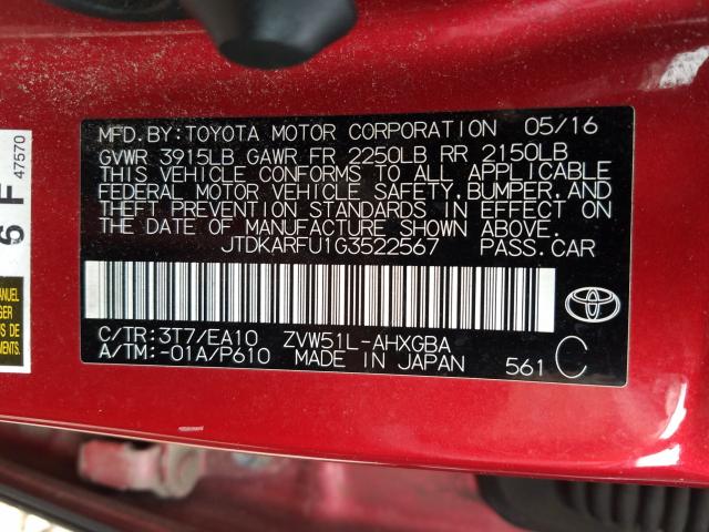 Photo 9 VIN: JTDKARFU1G3522567 - TOYOTA PRIUS 