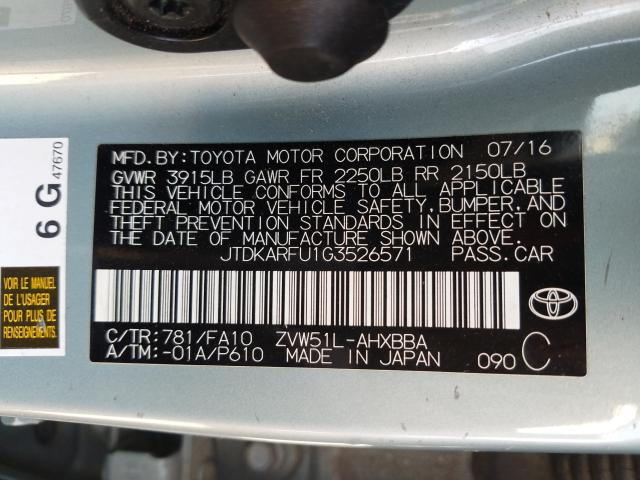 Photo 9 VIN: JTDKARFU1G3526571 - TOYOTA PRIUS 