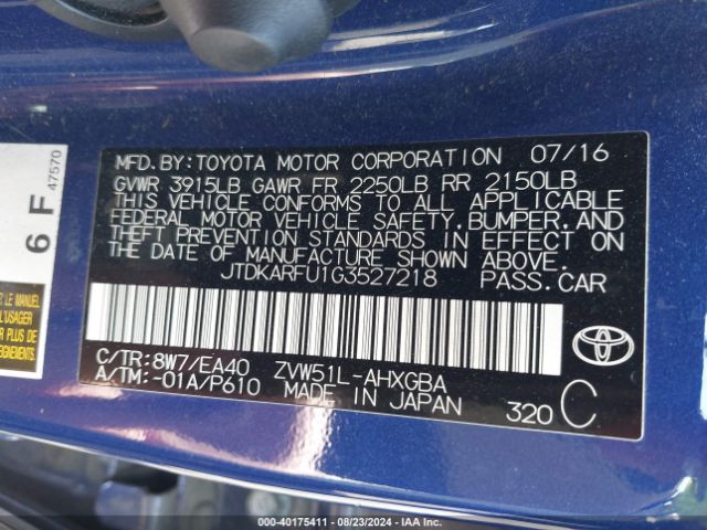 Photo 8 VIN: JTDKARFU1G3527218 - TOYOTA PRIUS 