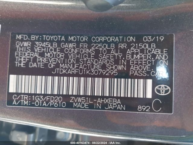 Photo 8 VIN: JTDKARFU1K3079295 - TOYOTA PRIUS 