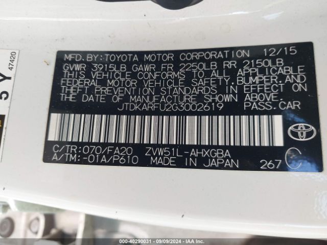 Photo 8 VIN: JTDKARFU2G3002619 - TOYOTA PRIUS 