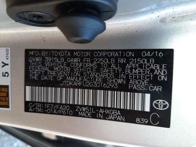 Photo 9 VIN: JTDKARFU2G3016293 - TOYOTA PRIUS 