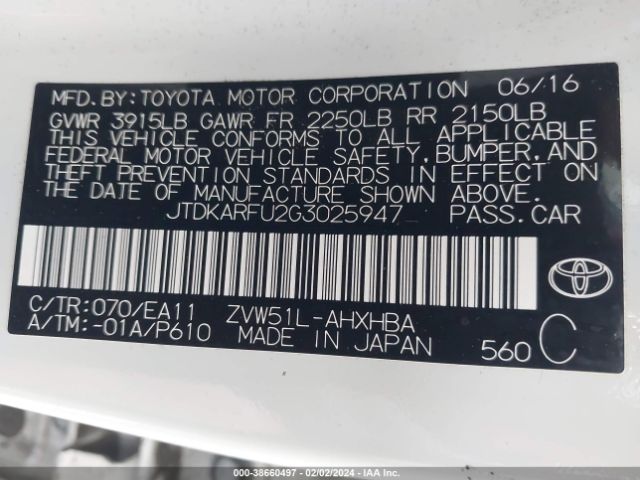 Photo 8 VIN: JTDKARFU2G3025947 - TOYOTA PRIUS 