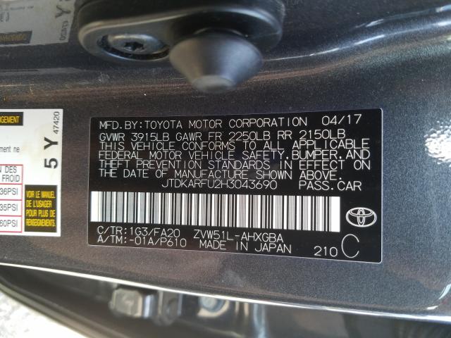 Photo 9 VIN: JTDKARFU2H3043690 - TOYOTA PRIUS 