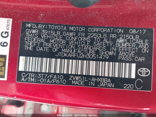 Photo 8 VIN: JTDKARFU2H3051479 - TOYOTA PRIUS 