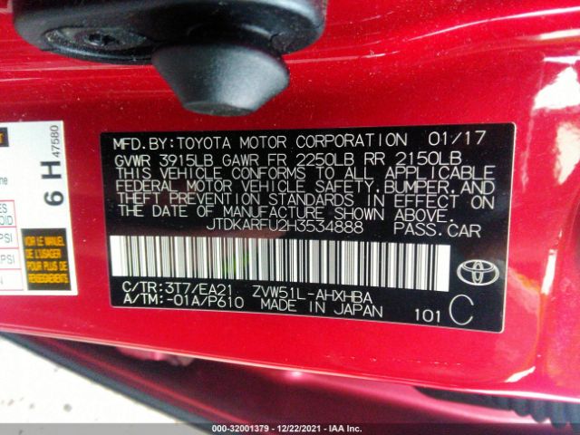 Photo 8 VIN: JTDKARFU2H3534888 - TOYOTA PRIUS 