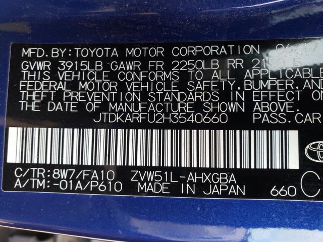 Photo 9 VIN: JTDKARFU2H3540660 - TOYOTA PRIUS 