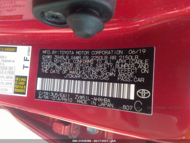 Photo 8 VIN: JTDKARFU2K3097045 - TOYOTA PRIUS 