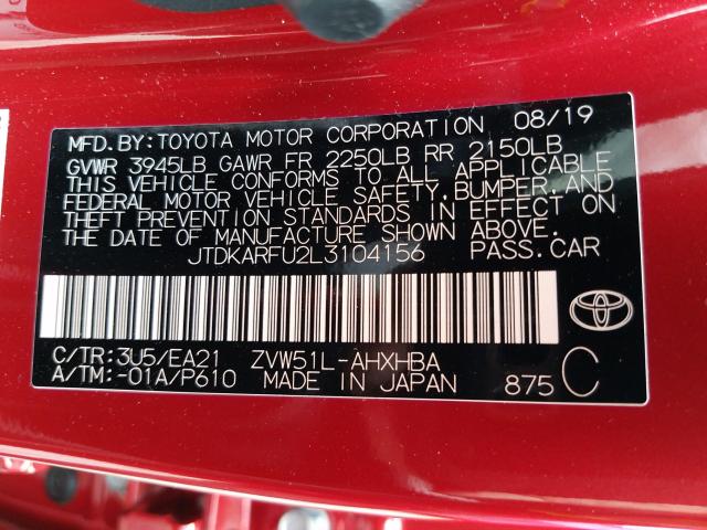 Photo 9 VIN: JTDKARFU2L3104156 - TOYOTA PRIUS L 