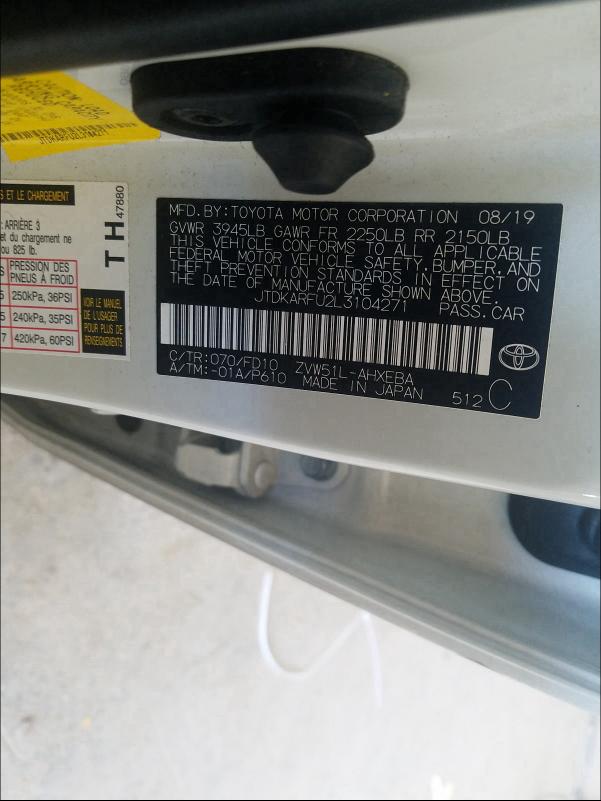 Photo 9 VIN: JTDKARFU2L3104271 - TOYOTA PRIUS L 