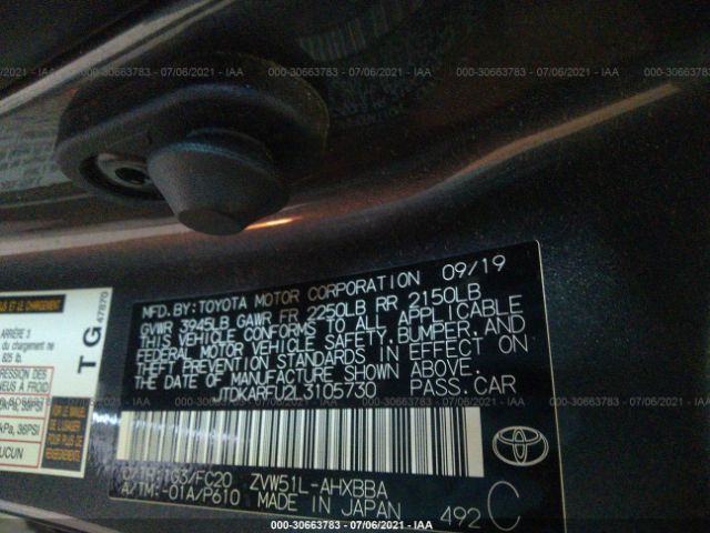 Photo 8 VIN: JTDKARFU2L3105730 - TOYOTA PRIUS 