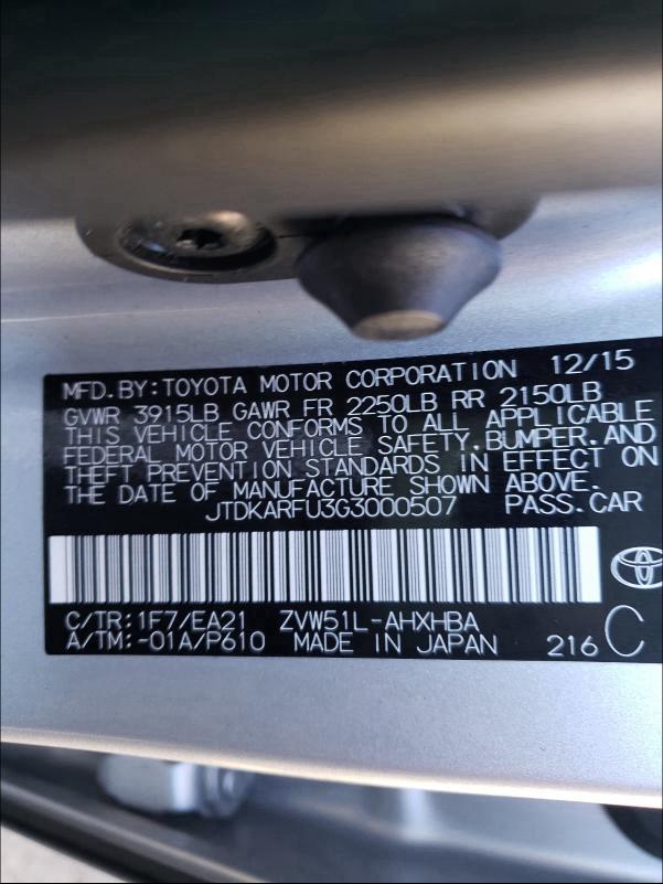 Photo 9 VIN: JTDKARFU3G3000507 - TOYOTA PRIUS 